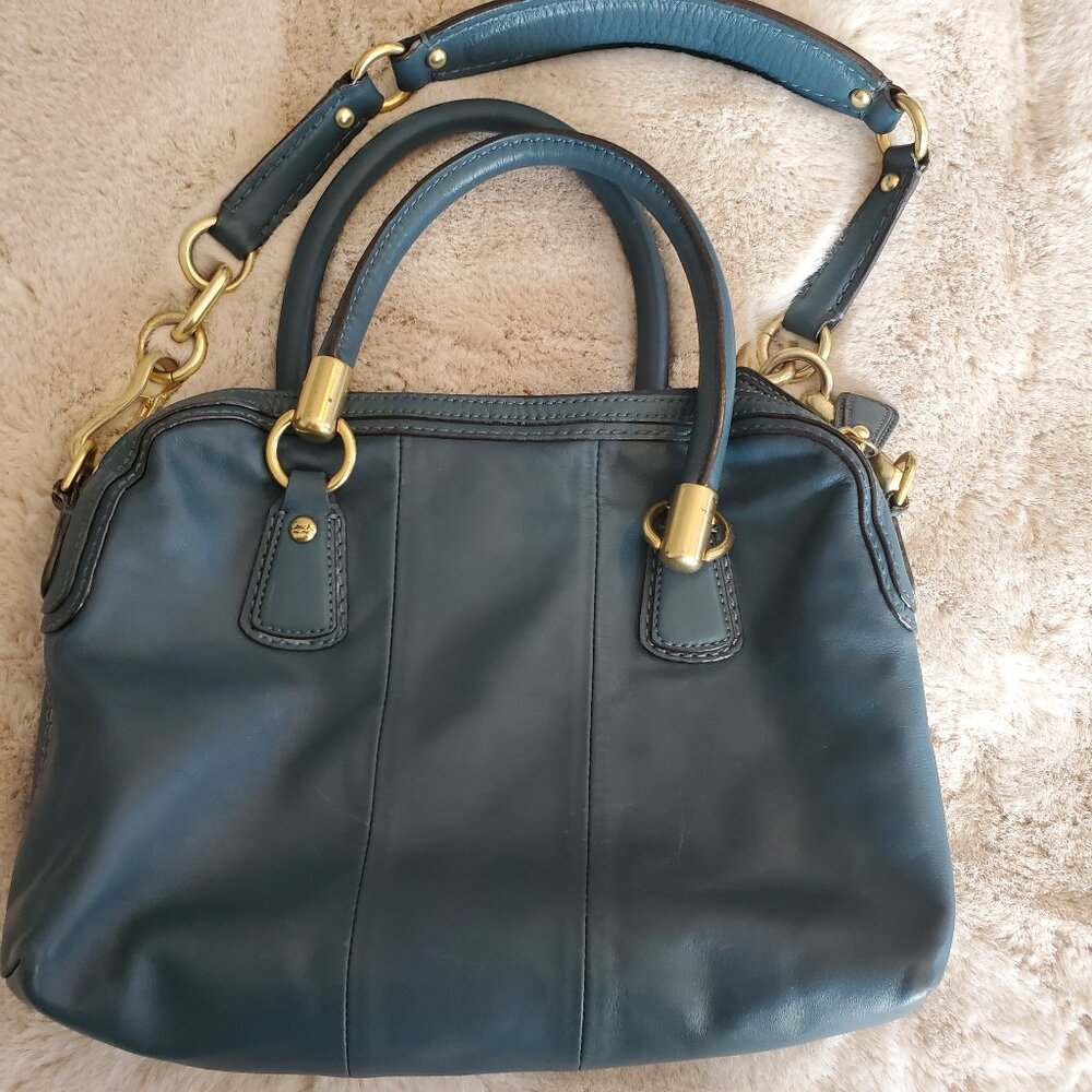 Coach Authentic Leather Satchel Teal Blue Gold Hardware 2009 w/ Certificat - Picture 13 of 16